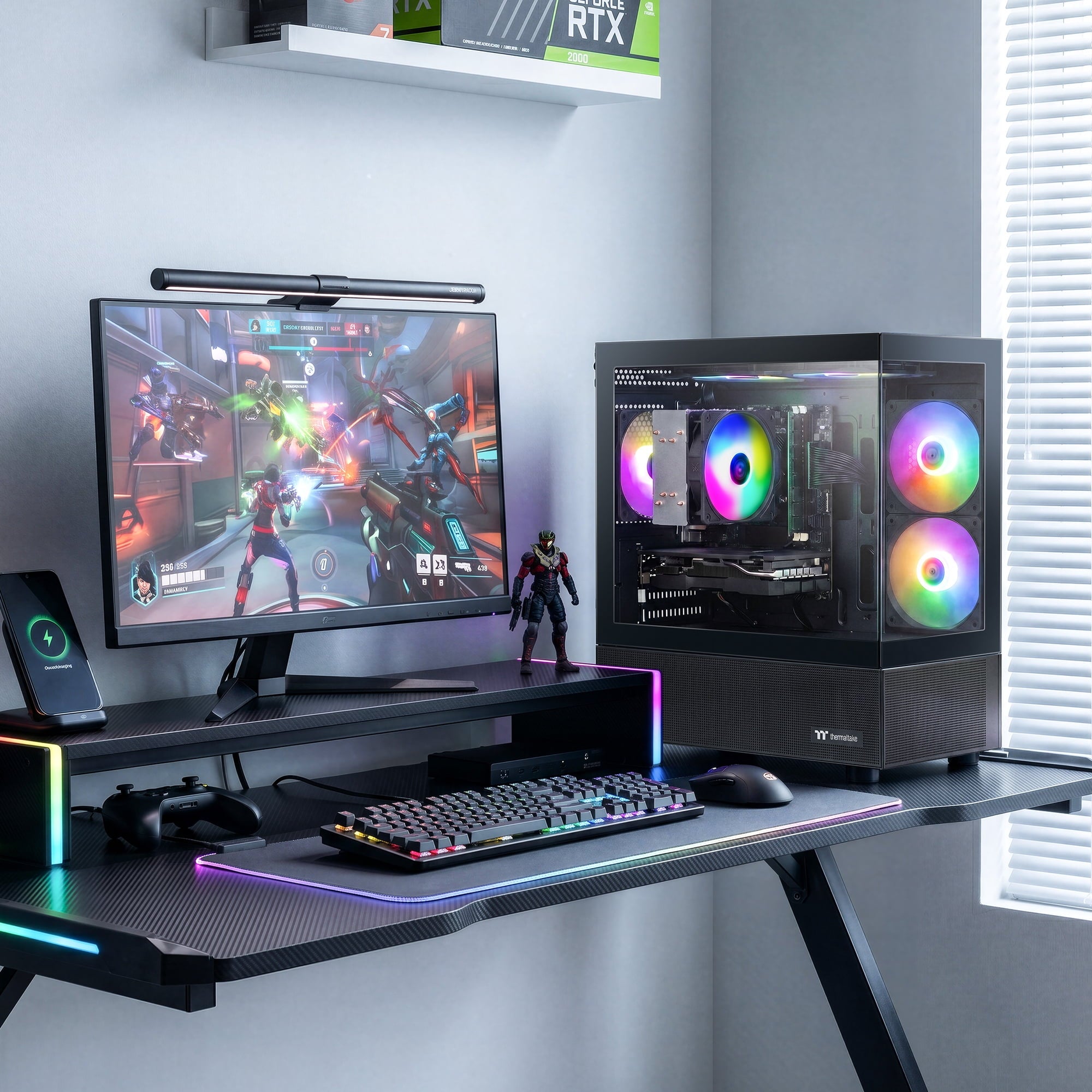 AIGAMEPC Gaming PC Desktop Computer, AMD R7 4700 LE,RTX 3050 6G,16GB DDR4,512GB M.2 SSD, BX3 550W 80PLUS Bronze PSU, RGB Fan x5, WiFi Ready & Windows 11 Home, Black