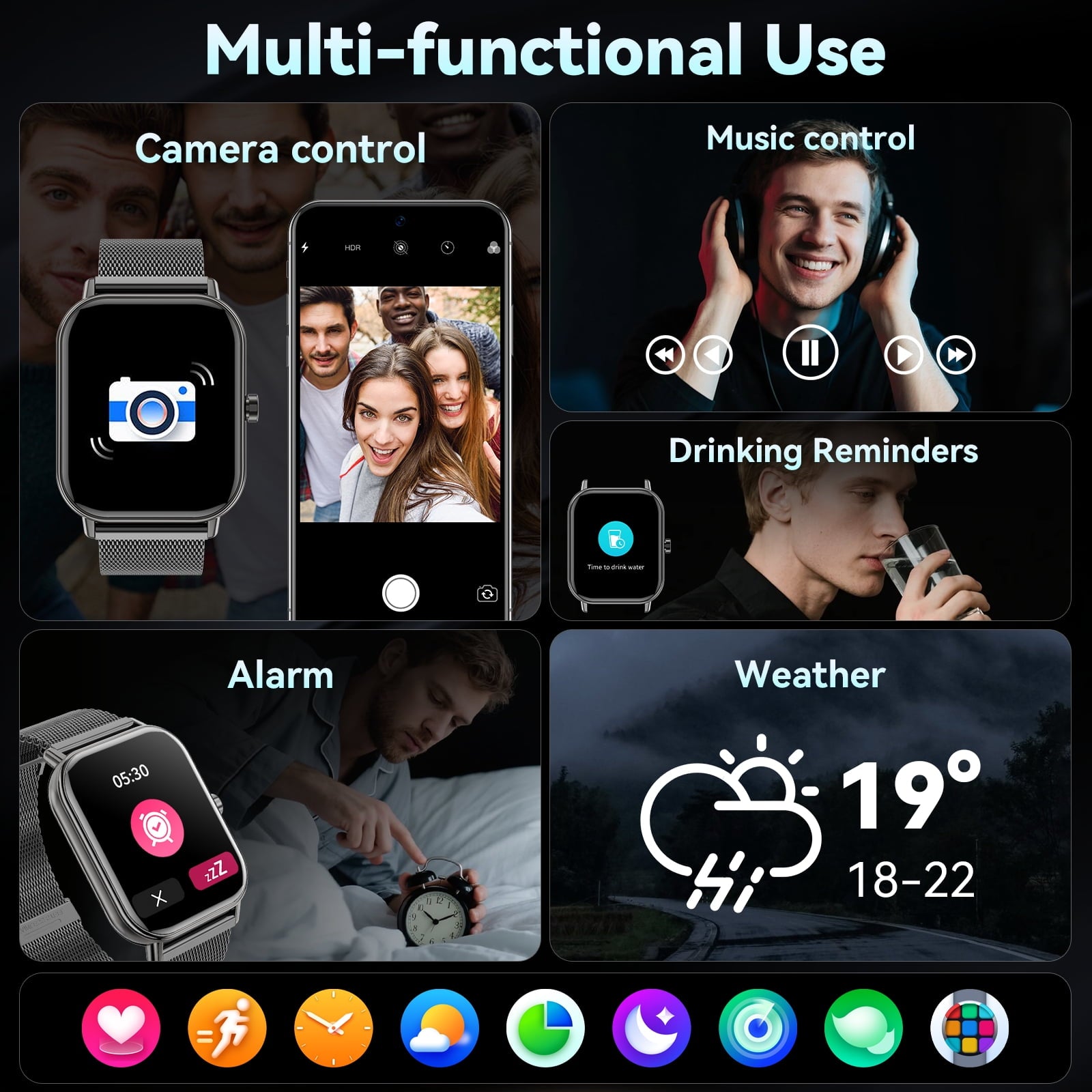 1.85-Inch Men's and Women's smartwatch fits for Android and iPhone Devices with Fitness Tracker, Pedometer, Answer/Call/120 Sport Modes, IP68 Waterproof Fitness Watch (Milanese Steel Band)