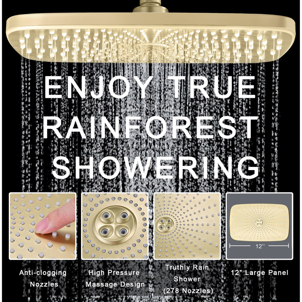 INAVAMZ 12 inch Rain Shower Head and Handheld Combo, High Pressure Shower, 3+8+1 Spray Modes, Magnetic Dock, Power Jet, Anti-Clog Nozzles, 60" Hose,Gold